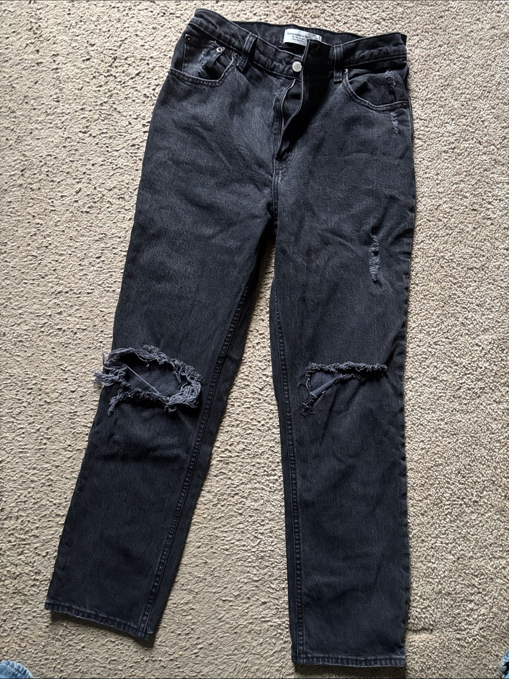 Abercrombie & Fitch Women's Slim Straight Distressed Black Jeans